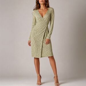 Lisa Says Gah Space Dye Ribbed Wrap Midi Dress Olive Green 2XL